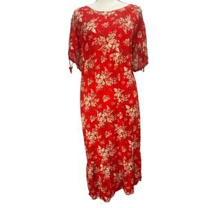 Suzanne Betro Red White Floral Midi Dress Romantic Cottagecore Short Sleeve 4X